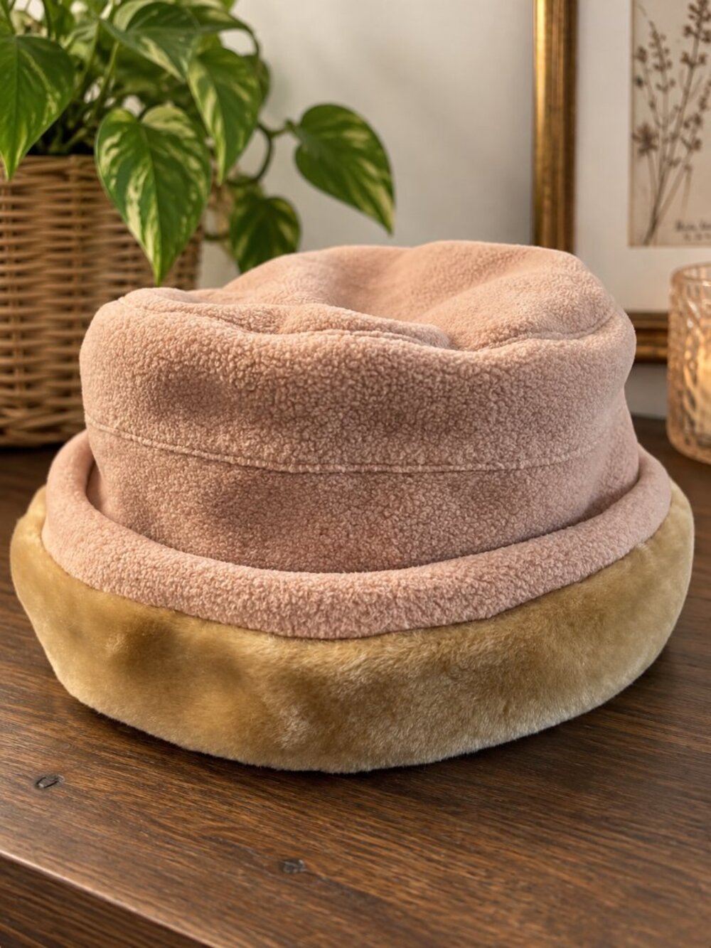 FLAG Fits Like a Glove Pink & Tan Faux Fur Bucket Hat